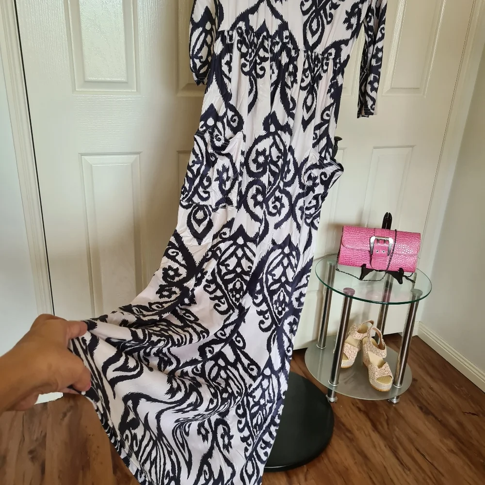 Egyptian Floral XL Pattern Formal Black Dress Code Bodycon Maxi Longdress Party - Picture 8 of 8